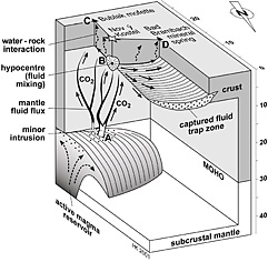 Figure: The way of the gas from the magma bubbles to the surface in the Eger Basin